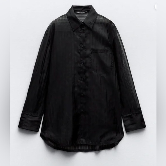 Zara OVERSIZED STRIPED ORGANZA SHIRT. Black. Size XS-S. New with Tags. - Picture 9 of 9